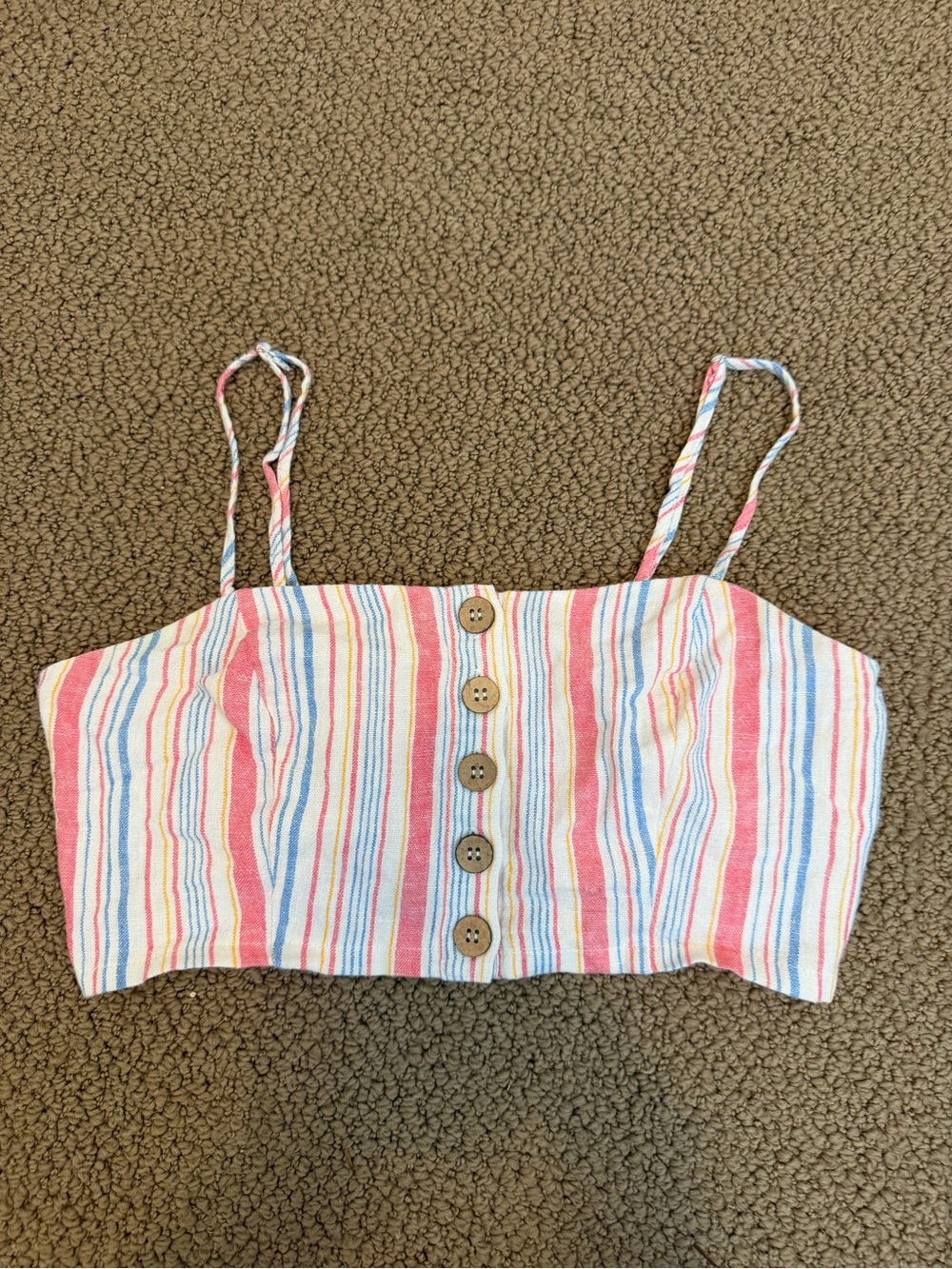 Striped Pink & Blue Button-Front Crop Top